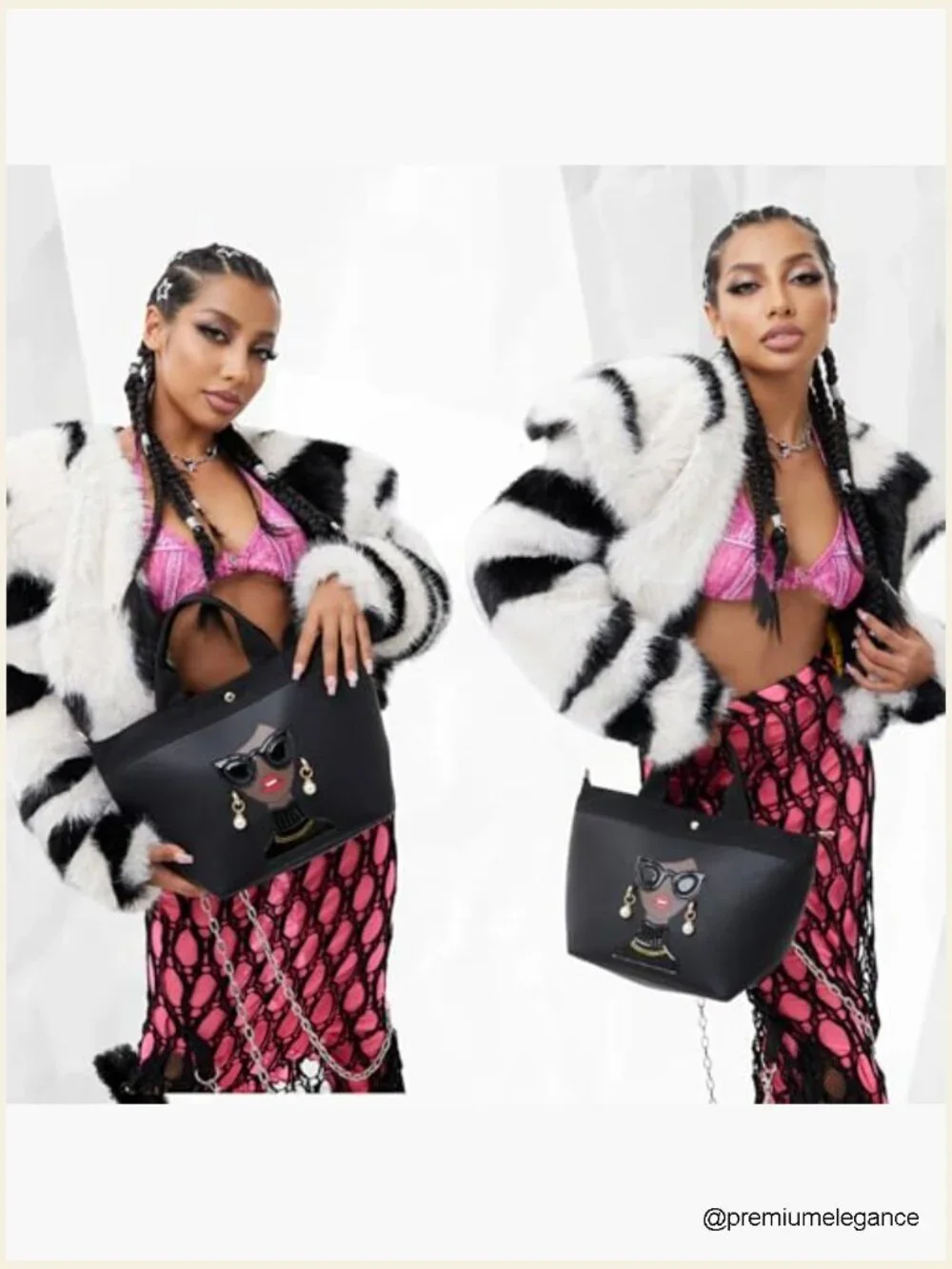 Funky 3D Lady Face PU Leather Satchel Handbag Tote Shoulder Bag